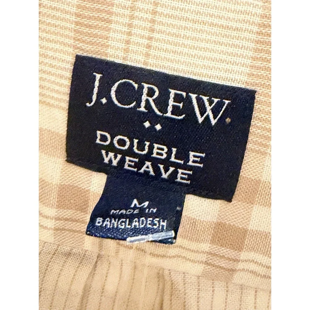 J.Crew Mens Double Weave Plaid Button Up Shirt Size Medium Tan Cream Plaid NWT